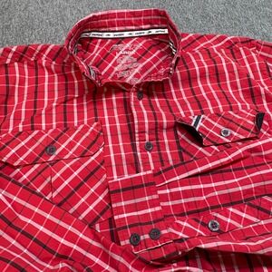 Polaris RZR Mens Plaid Long Sleeve‎ Button Up Shirt Large Embroidered Red